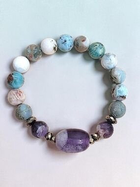 Hand Crafted Larimar Amethyst Bracelet 10mm Statement
